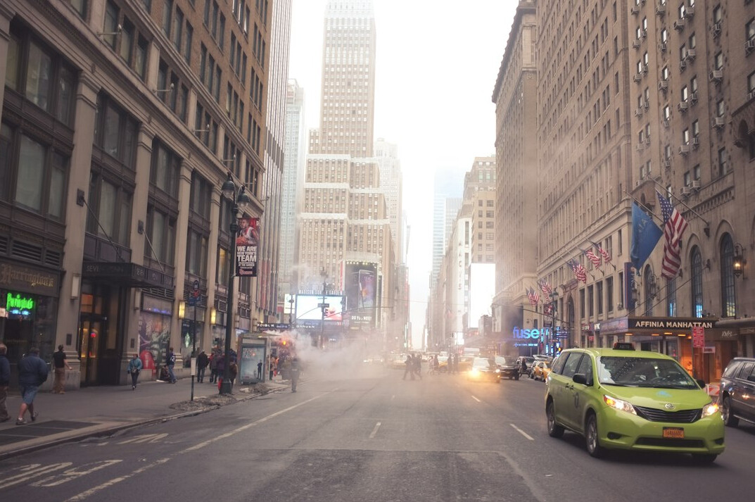 busy city street morning