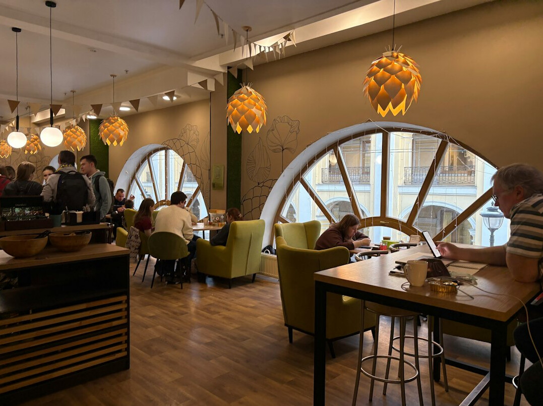 city cafe interior with people